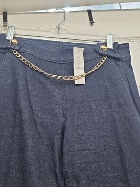 White House Black Market Dark Blue High-Rise Jeans with Gold Chain